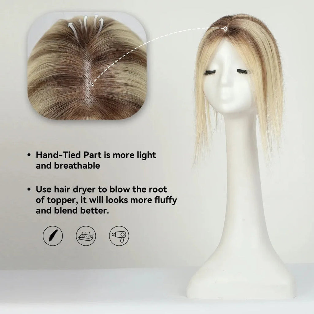 12-Inch Lace Base Hair Topper with Clips – 100% Remy Human Hair Volume