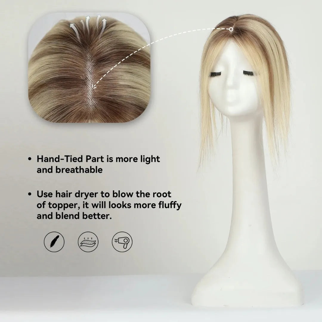 12-Inch Lace Base Hair Topper with Clips – 100% Remy Human Hair Volume