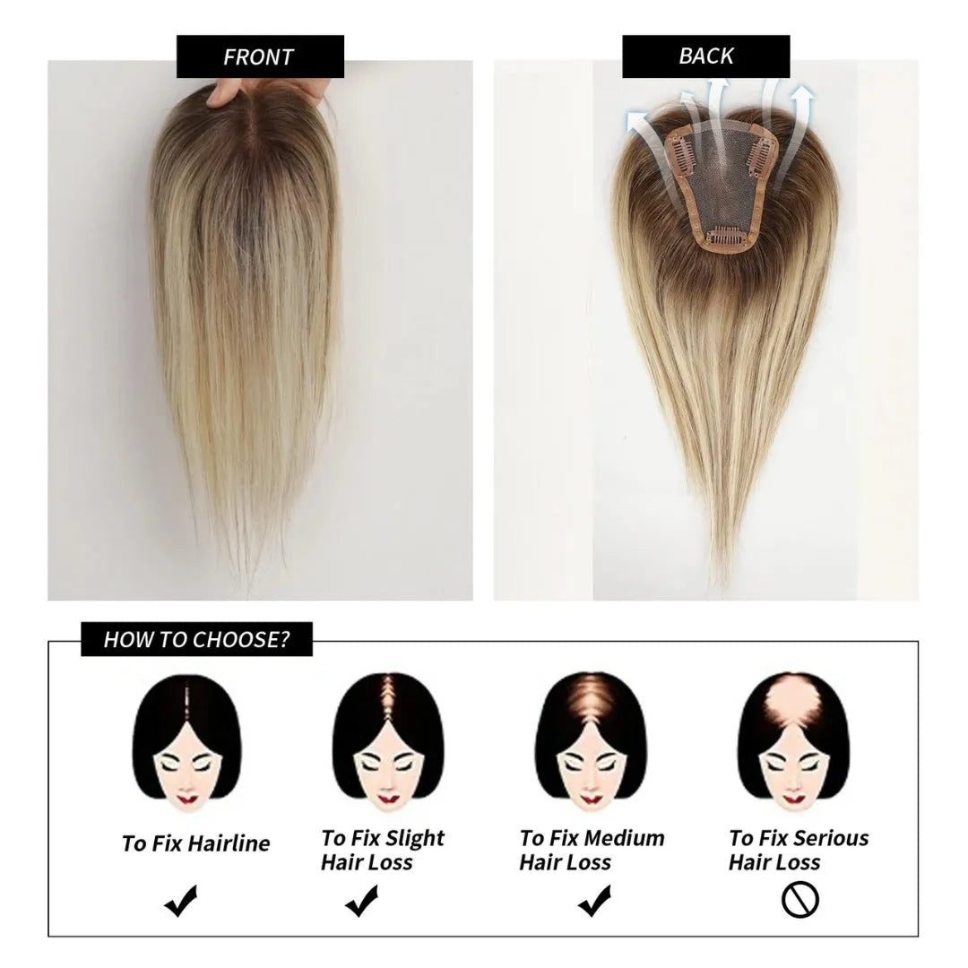 12-Inch Lace Base Hair Topper with Clips – 100% Remy Human Hair Volume