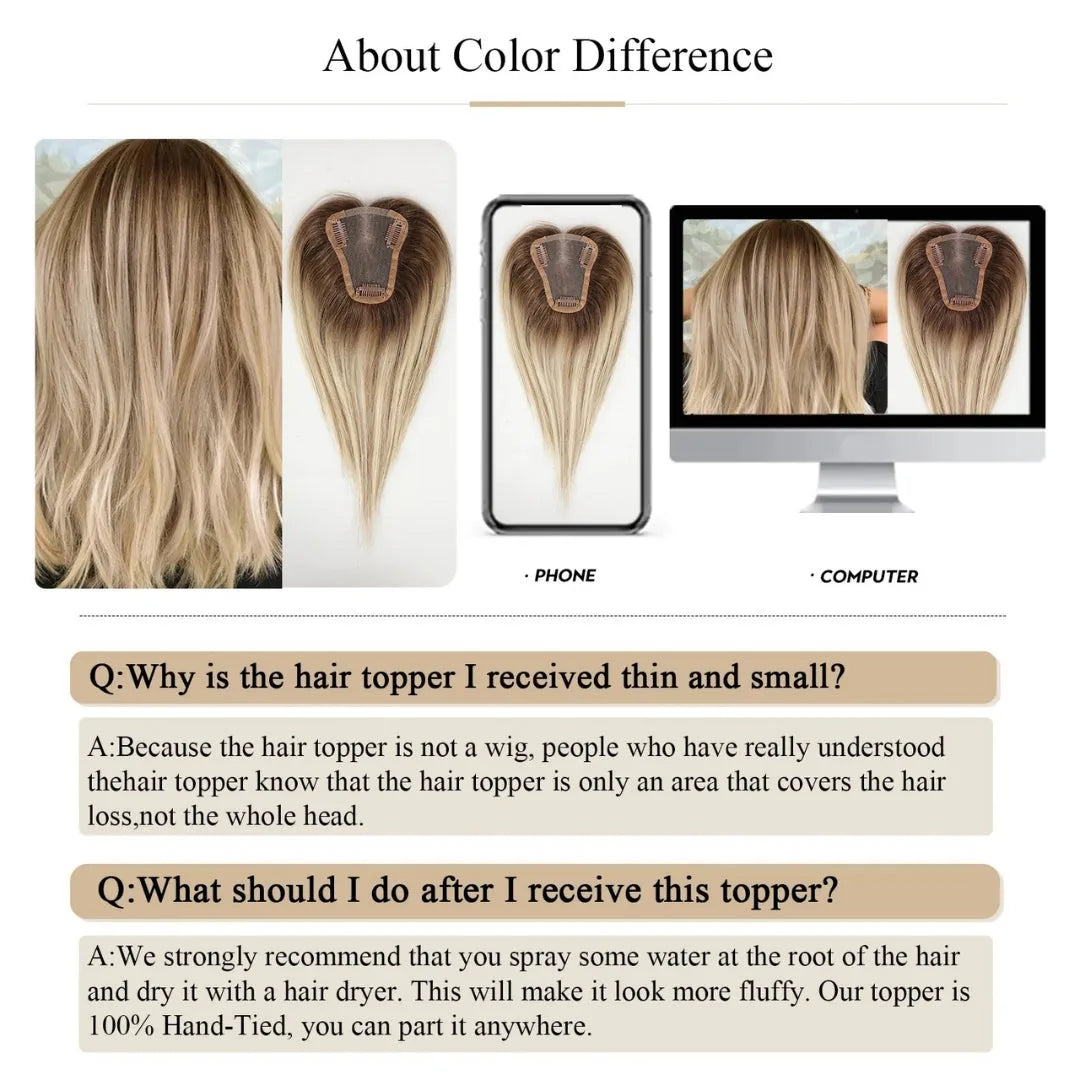 12-Inch Lace Base Hair Topper with Clips – 100% Remy Human Hair Volume