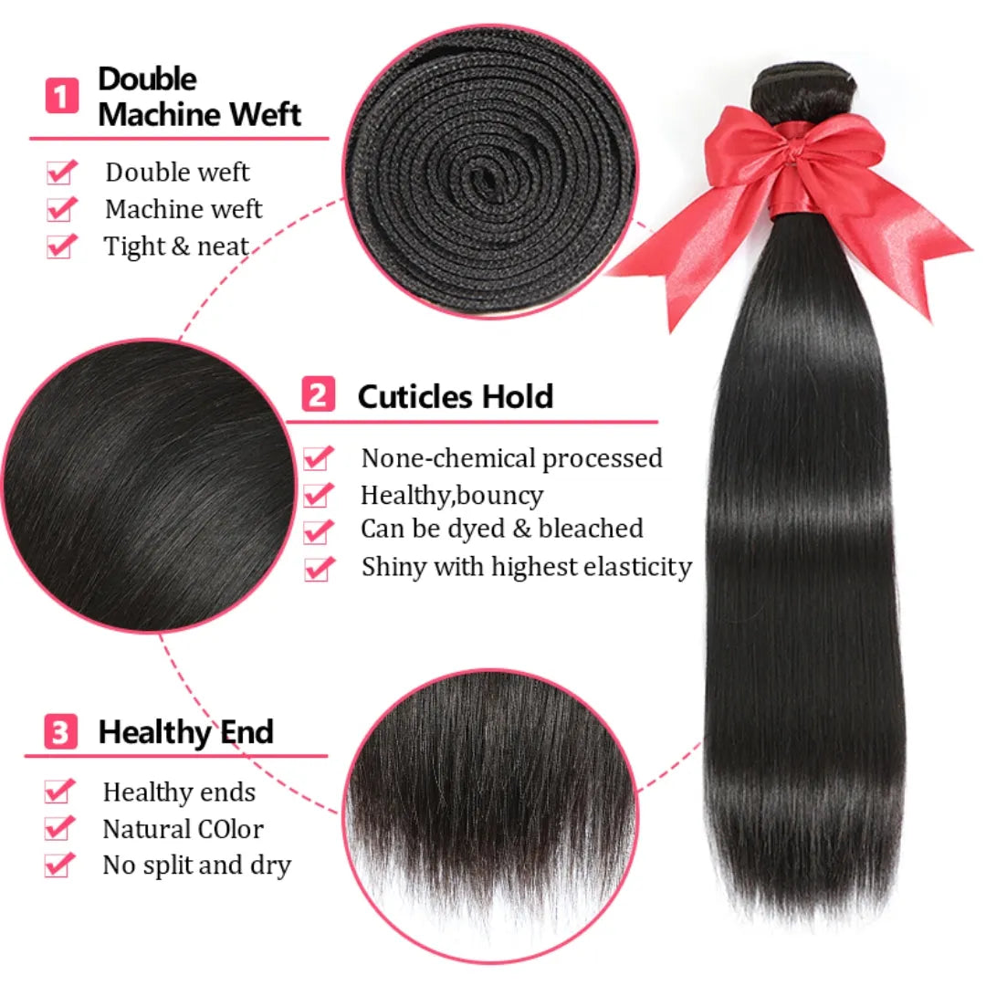 Straight Brazilian Human Hair Bundles – 10-40 Inch Weave Extensions