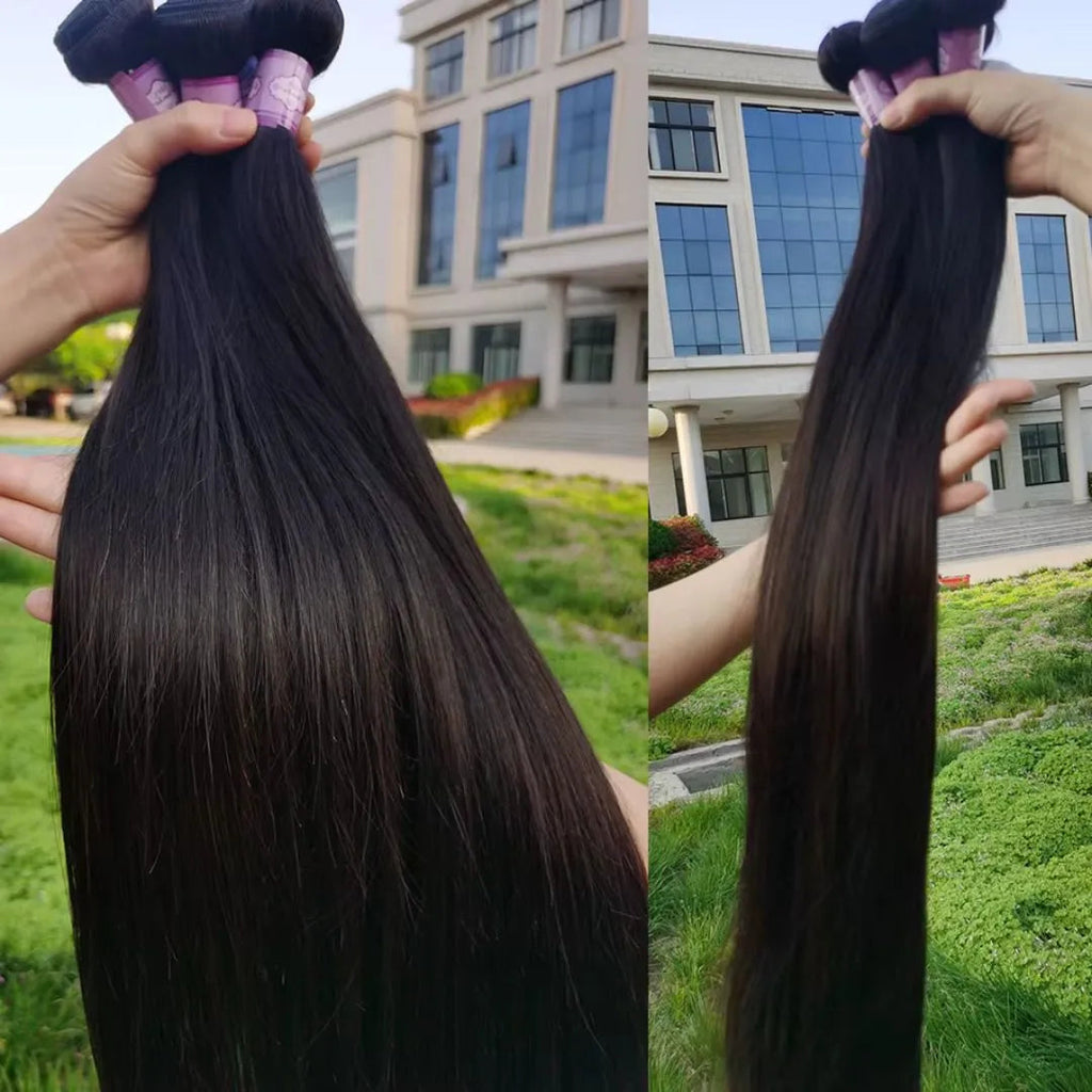 Straight Brazilian Virgin Human Hair Bundles – 3 Pieces, 10-40 Inches