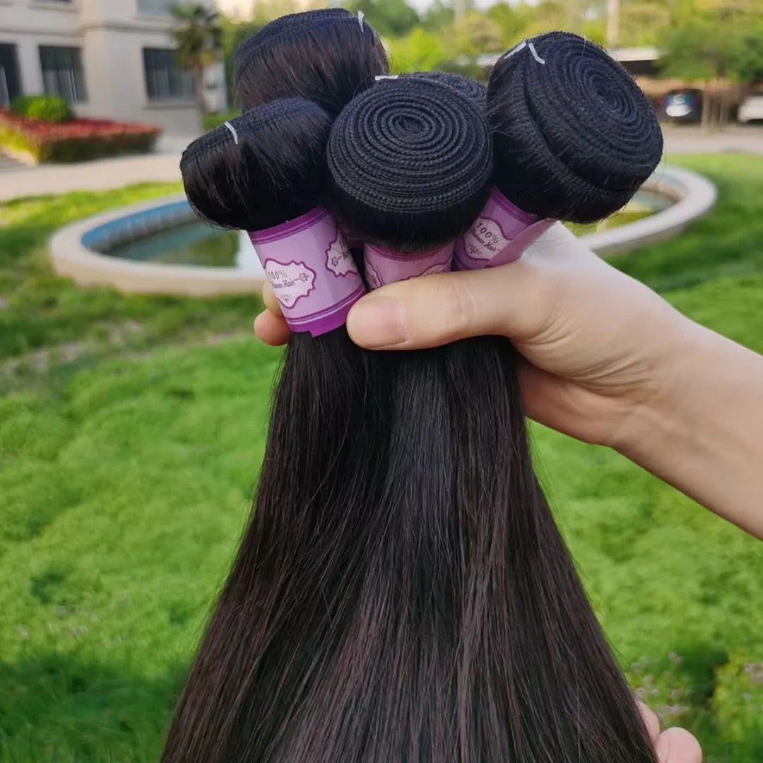 Straight Brazilian Virgin Human Hair Bundles – 3 Pieces, 10-40 Inches
