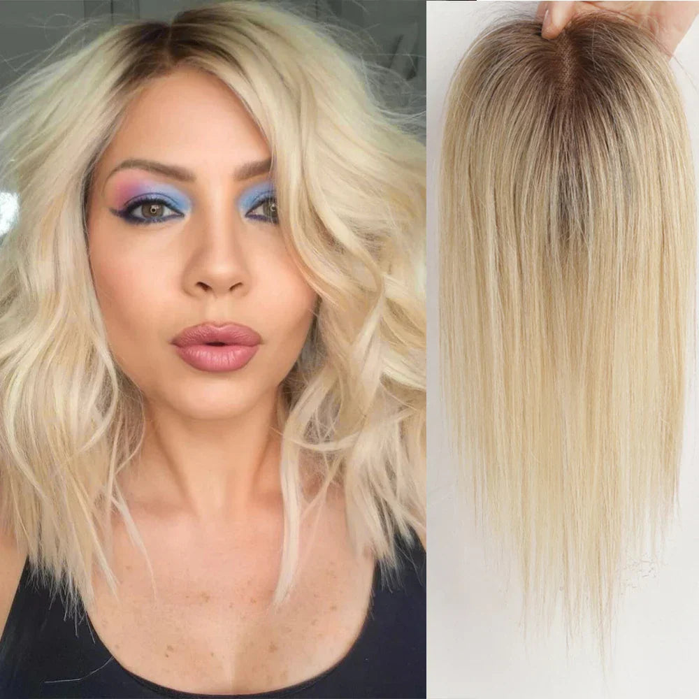 Ash Gray Brown Remy Human Hair Topper – 12 Inch