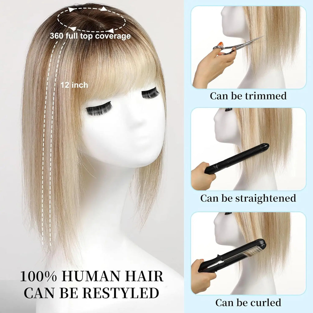 12 inch Remy Human Hair Toppers for Women with Thinning Hair