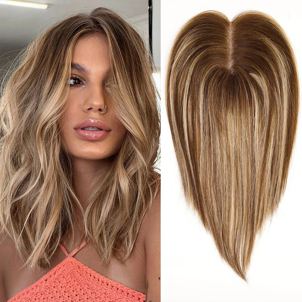 Ash Gray Brown Remy Human Hair Topper – 12 Inch