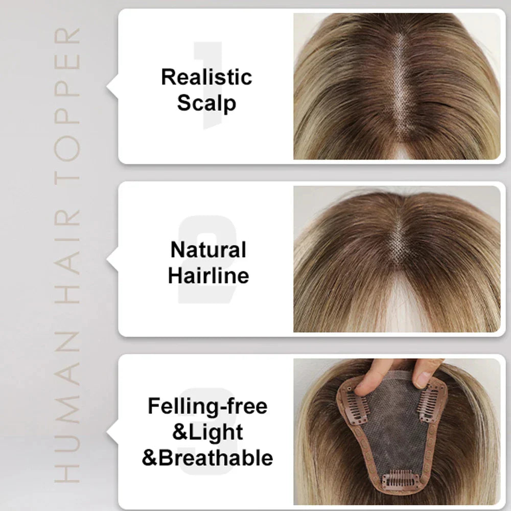 Ash Gray Brown Remy Human Hair Topper – 12 Inch