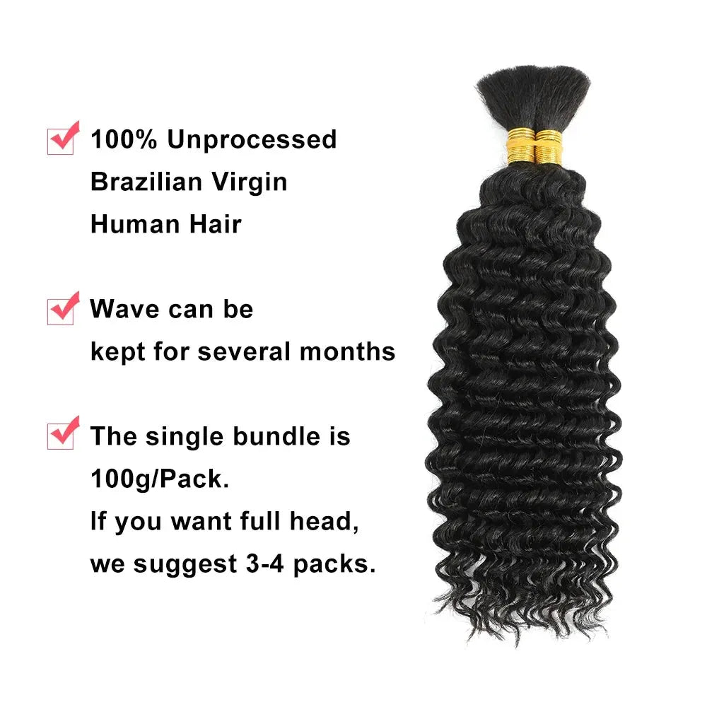 Deep Wave Unprocessed Human Hair for Boho Braids – 100% Brazilian Remy