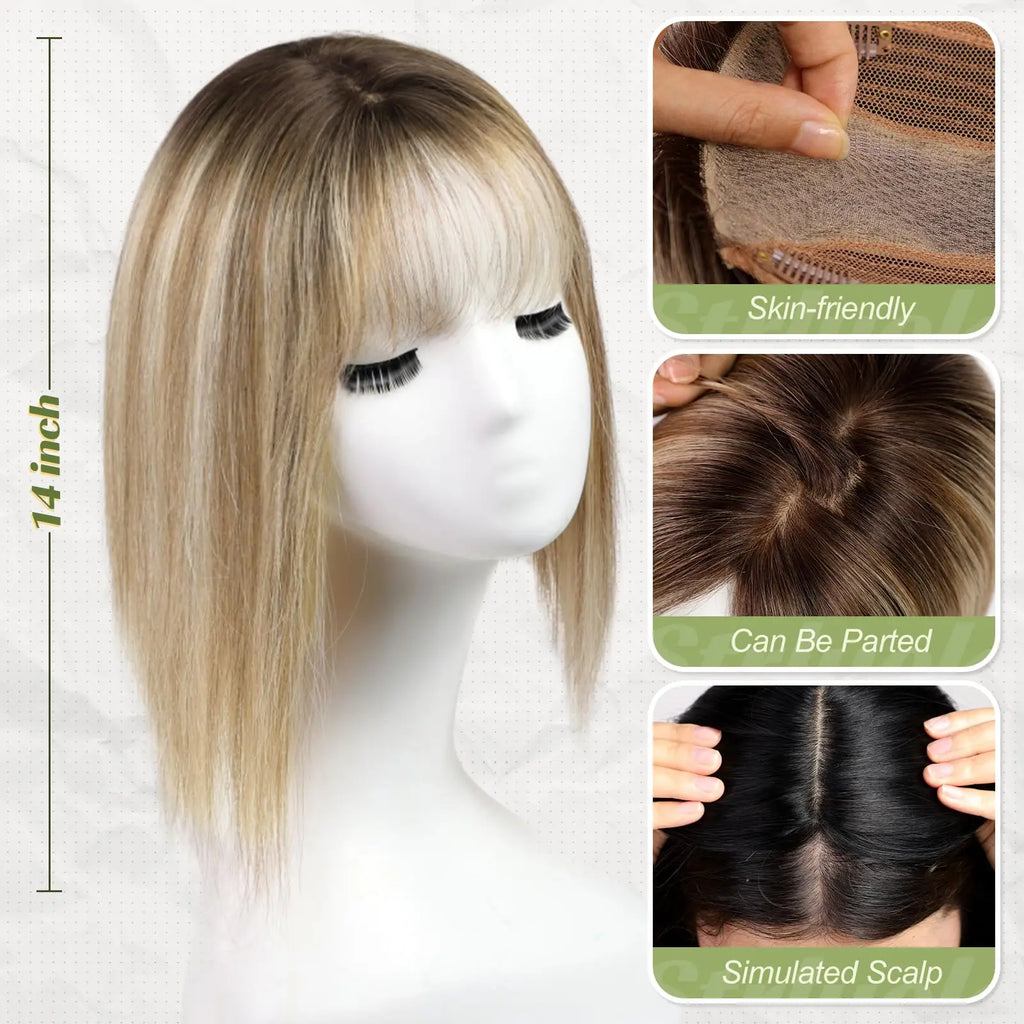 14” Hair Topper with Bangs & Silk Base