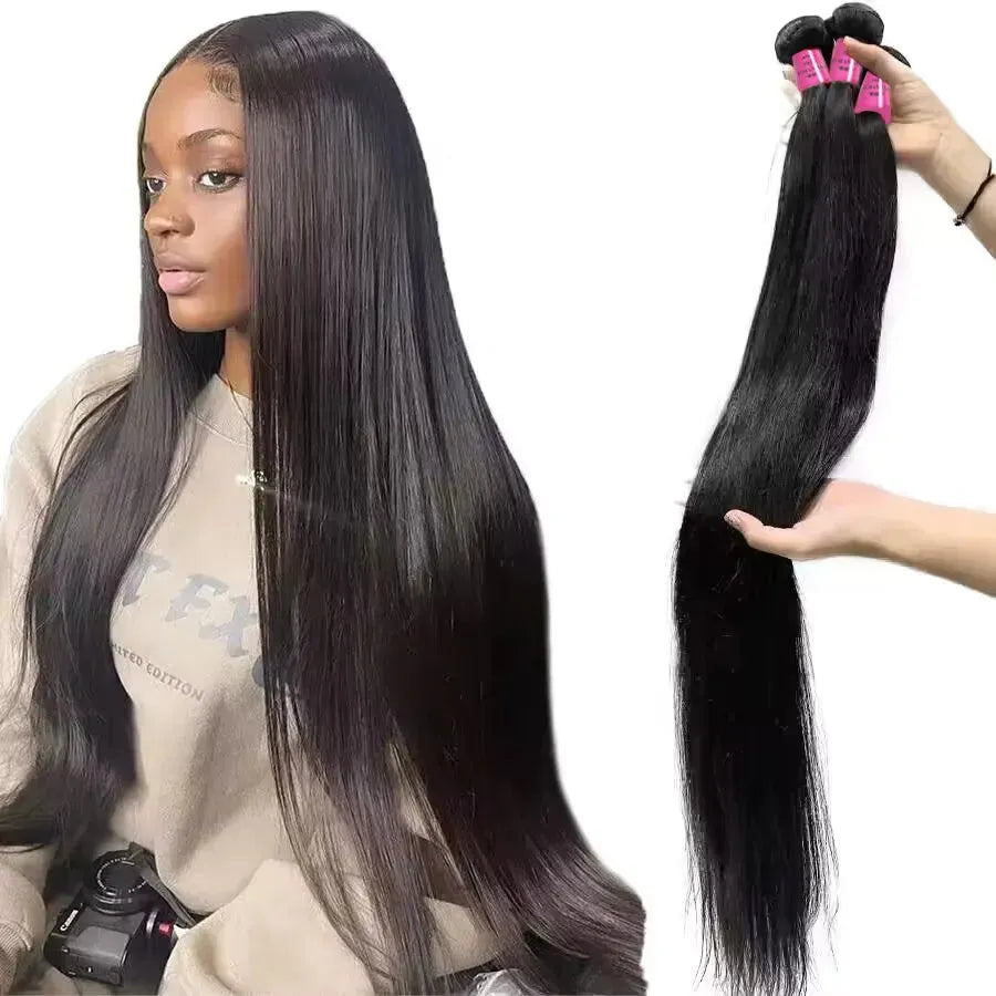 Straight Brazilian Virgin Human Hair Bundles – 3 Pieces, 10-40 Inches