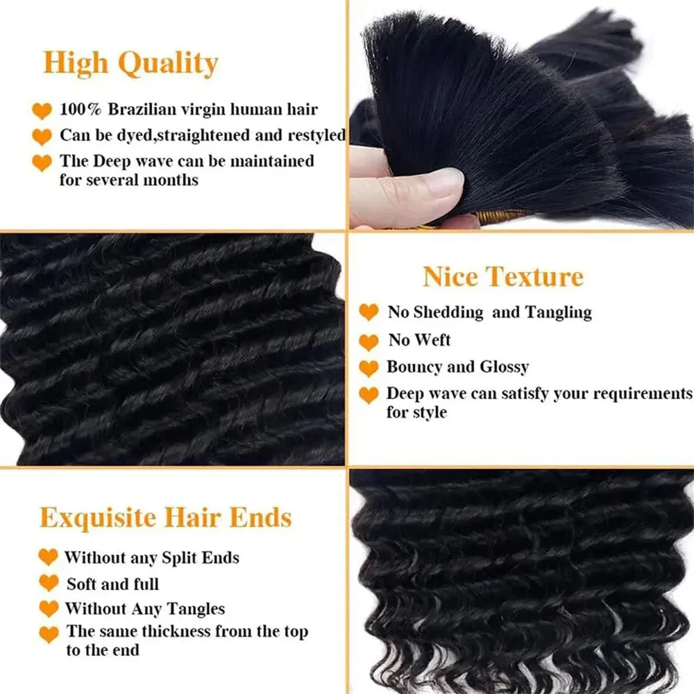 Deep Wave Unprocessed Human Hair for Boho Braids – 100% Brazilian Remy
