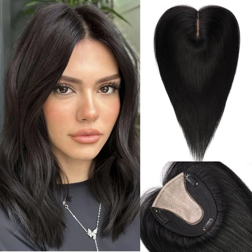 14” Natural Hair Topper with Silk Base – Dark Root Blonde